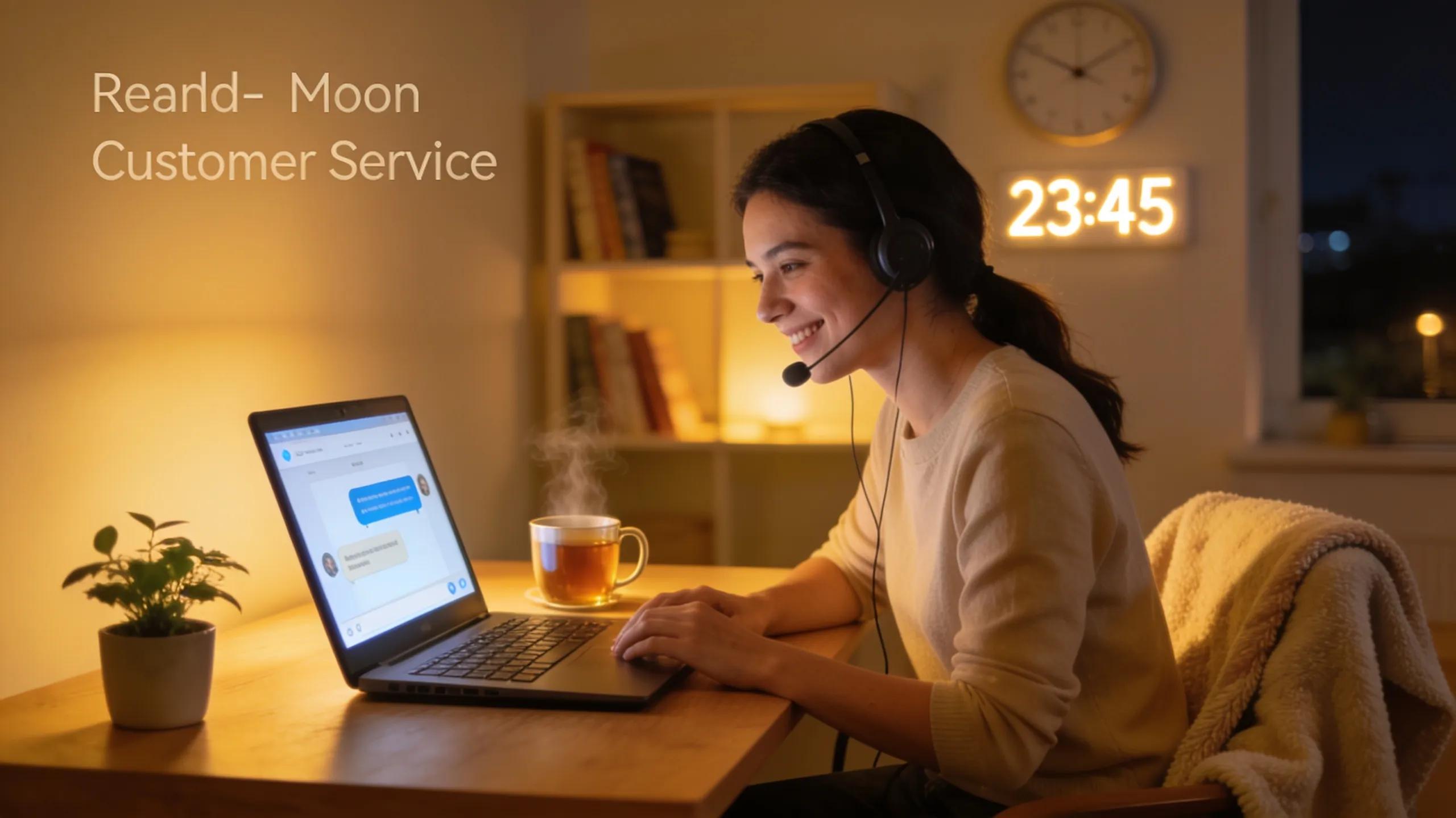 Customer receiving late night support via online chat at home