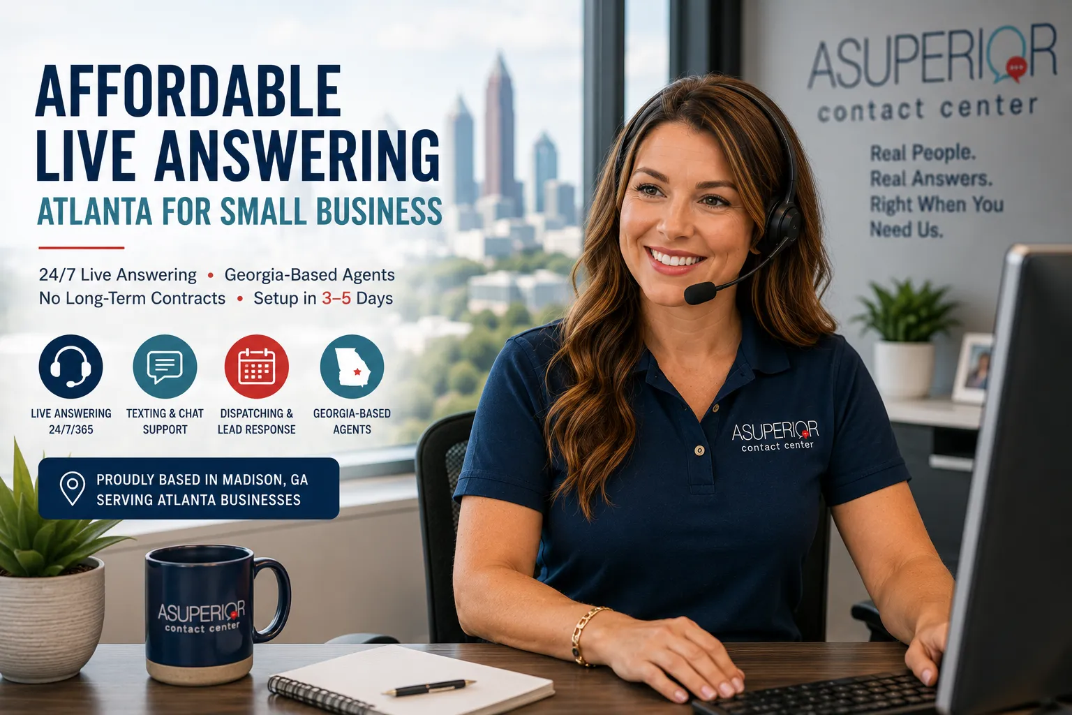 Live answering agent handling calls for an Atlanta small business